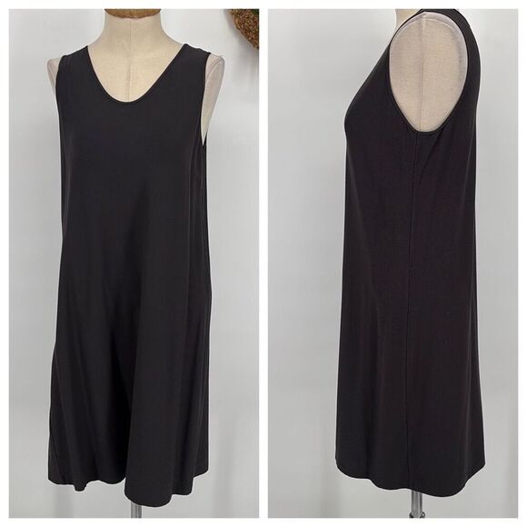 Eileen Fisher Jersey‎ Viscose Scoop Neck Tank Shift Dress Dark Grey M - Picture 1 of 12